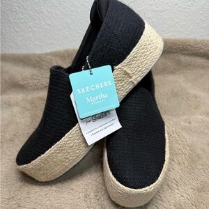 Skechers Martha Stewart Black Knit Espadrille Platform Slip-Ons